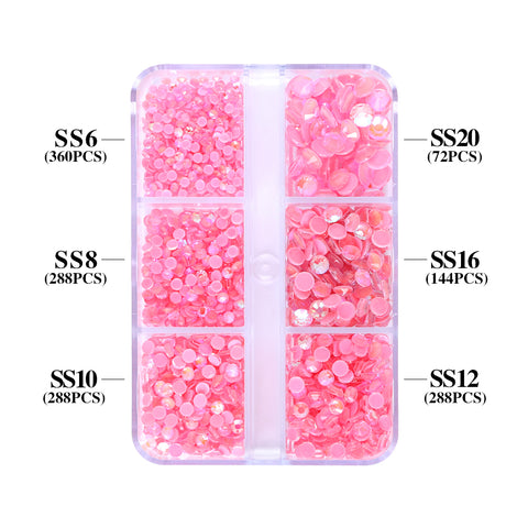 Gemischte Größen 6 Gitterbox Mocha Shimmer Lt Pink Glass Flachback -Strass für Nagelkunst Zweitbild