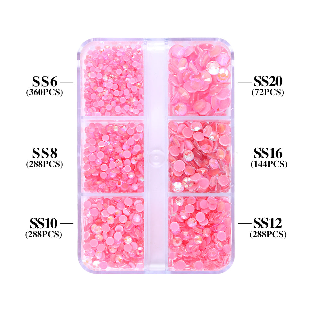 Mixed Sizes 6 Grid Box Mocha Shimmer Lt Pink Glass FlatBack Rhinestones For Nail Art