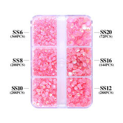 Mixed Sizes 6 Grid Box Mocha Shimmer Lt Pink Glass FlatBack Rhinestones For Nail Art