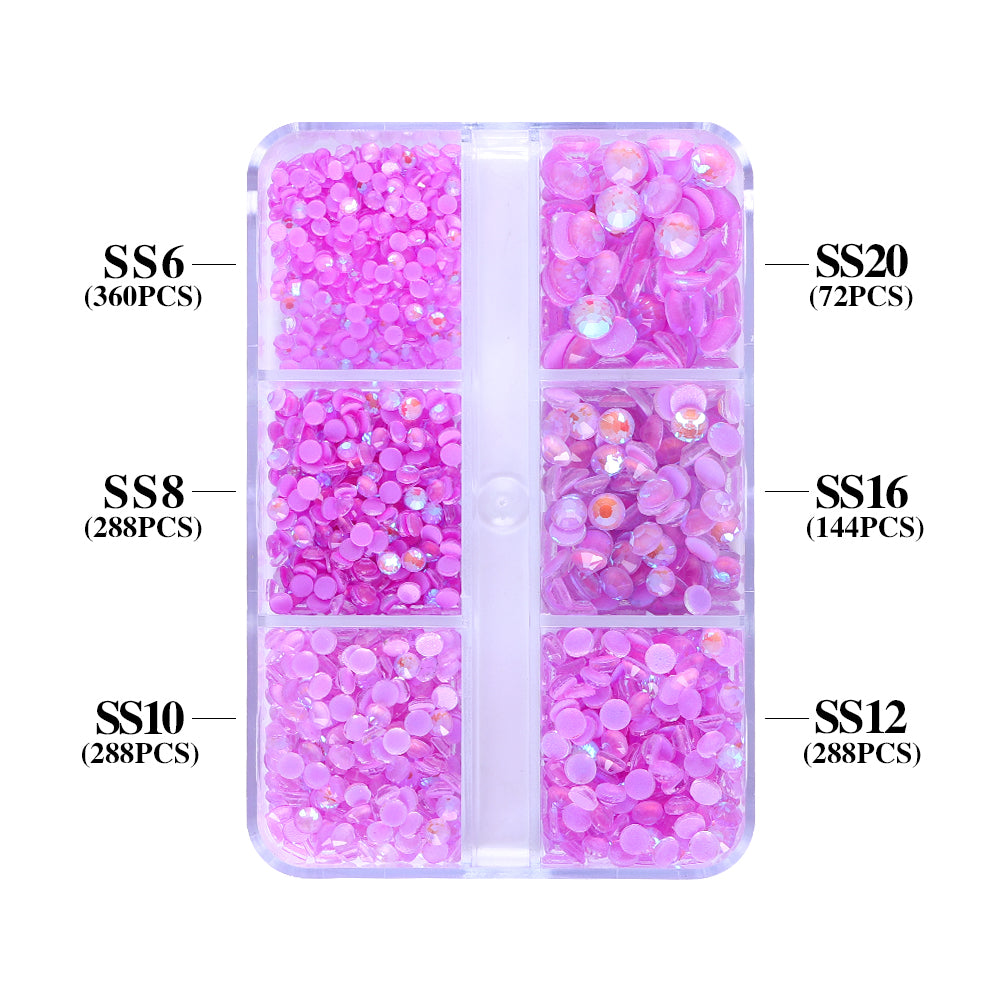 Mixed Sizes 6 Grid Box Mocha Shimmer Lt Purple Glass FlatBack Rhinestones For Nail Art Secondary image