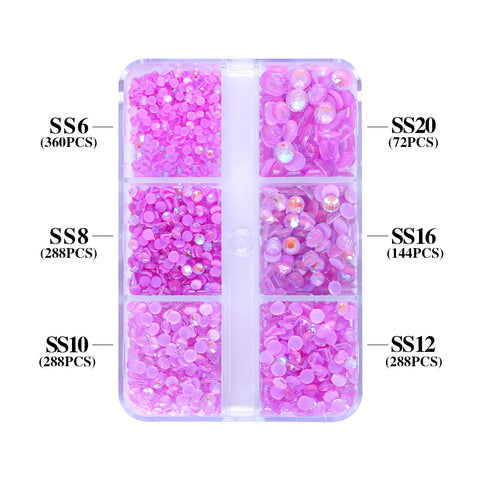 Mixed Sizes 6 Grid Box Mocha Shimmer Lt Purple Glass FlatBack Rhinestones For Nail Art