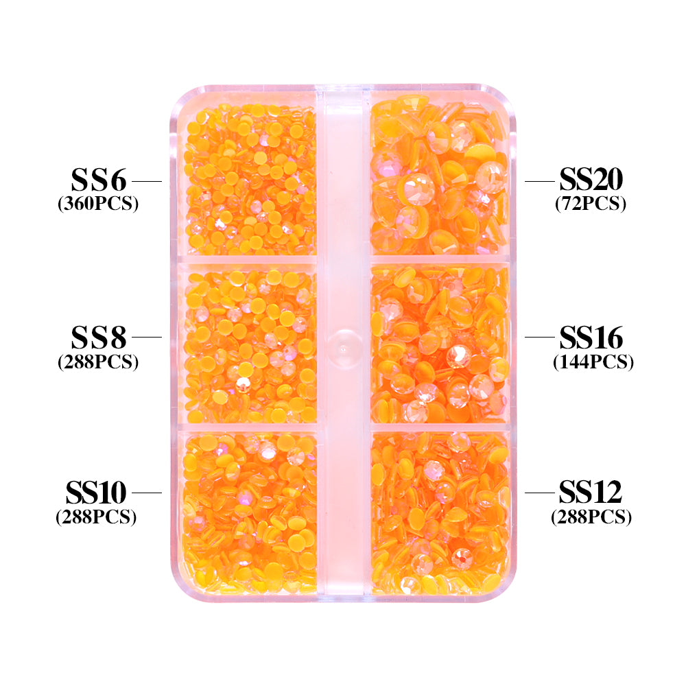 Mixed Sizes 6 Grid Box Mocha Shimmer Orange Glass FlatBack Rhinestones For Nail Art