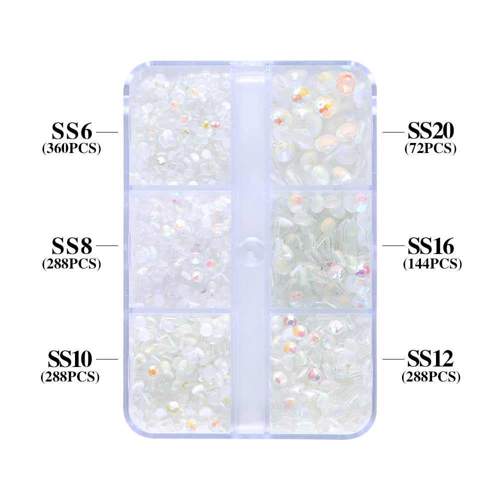 Mixed Sizes 6 Grid Box Mocha Shimmer White Glass FlatBack Rhinestones For Nail Art WholesaleRhinestone