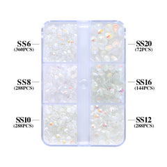 Mixed Sizes 6 Grid Box Mocha Shimmer White Glass FlatBack Rhinestones For Nail Art