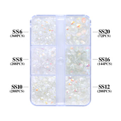 Mixed Sizes 6 Grid Box Mocha Shimmer White Glass FlatBack Rhinestones For Nail Art WholesaleRhinestone