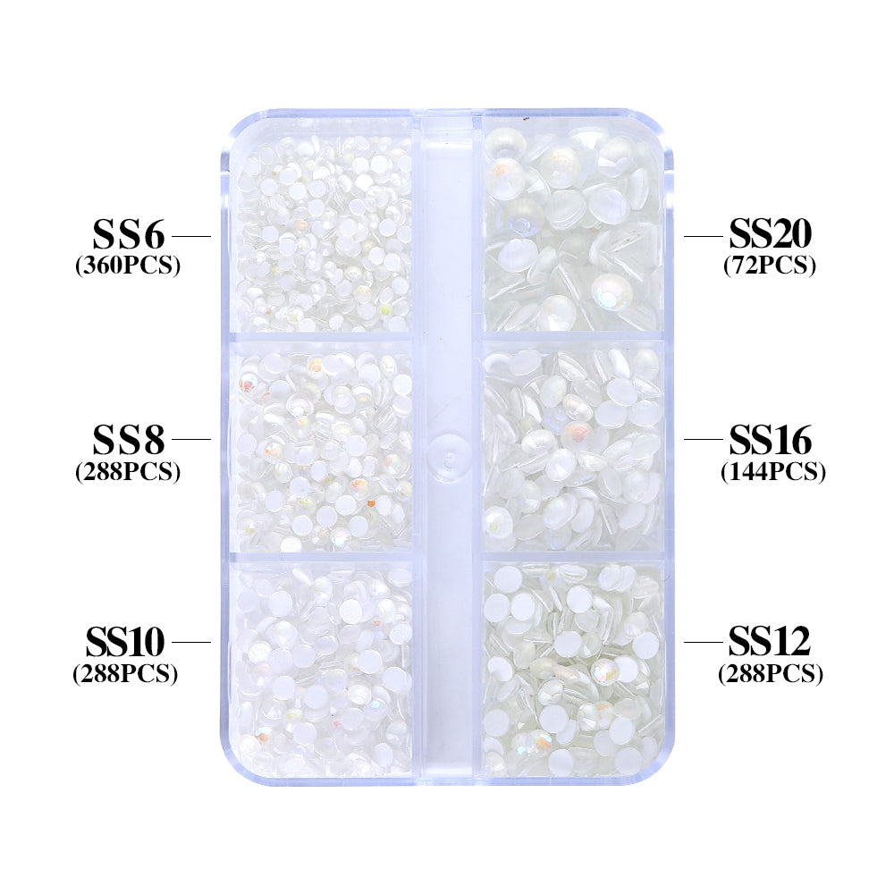 Gemengde maten 6 roosterbox mokka SS Wit glas Flatback -strass Rhinestones voor nail art Secundaire afbeelding