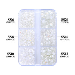 Mixed Sizes 6 Grid Box Mocha SS White Glass FlatBack Rhinestones For Nail Art
