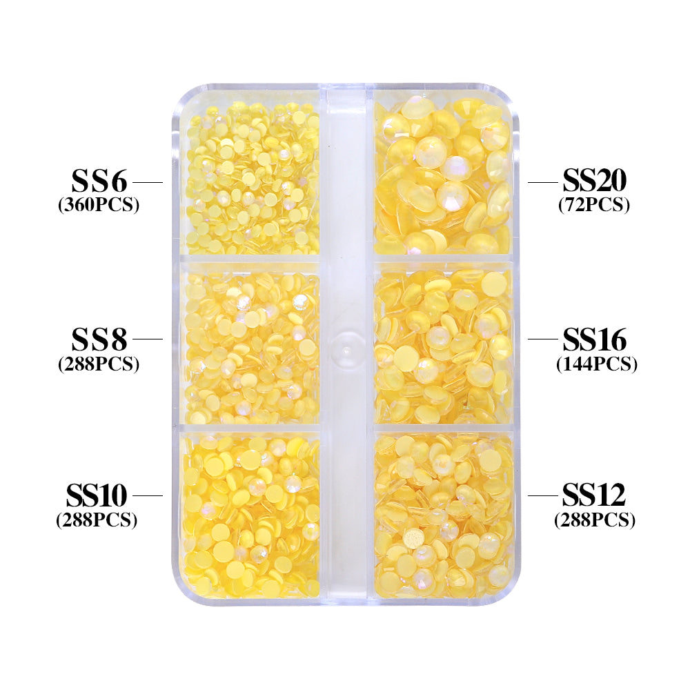 Mixed Sizes 6 Grid Box Mocha SS Yellow Glass FlatBack Rhinestones For Nail Art Secondary image
