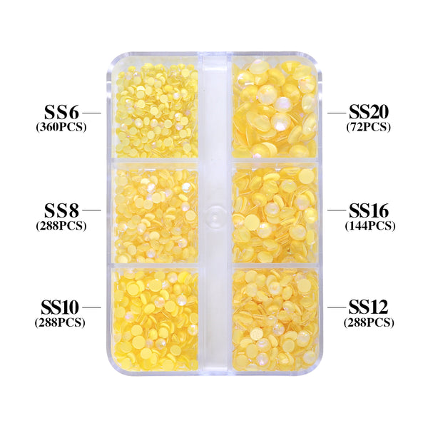 Mixed Sizes 6 Grid Box Mocha SS Yellow Glass FlatBack Rhinestones For Nail Art WholesaleRhinestone