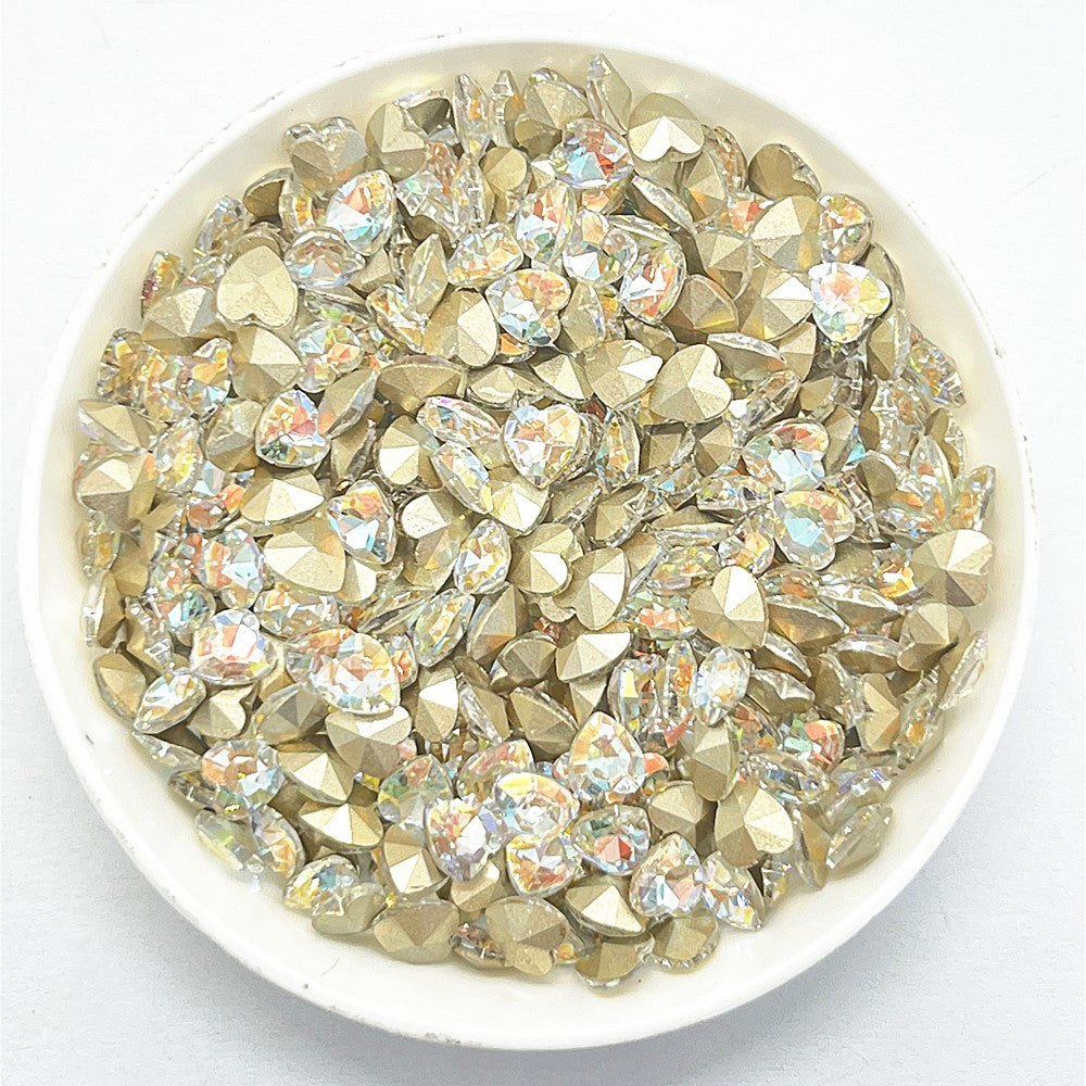 Cognac White Heart Shape Glass Pointed Back Fancy Rhinestones WholesaleRhinestone