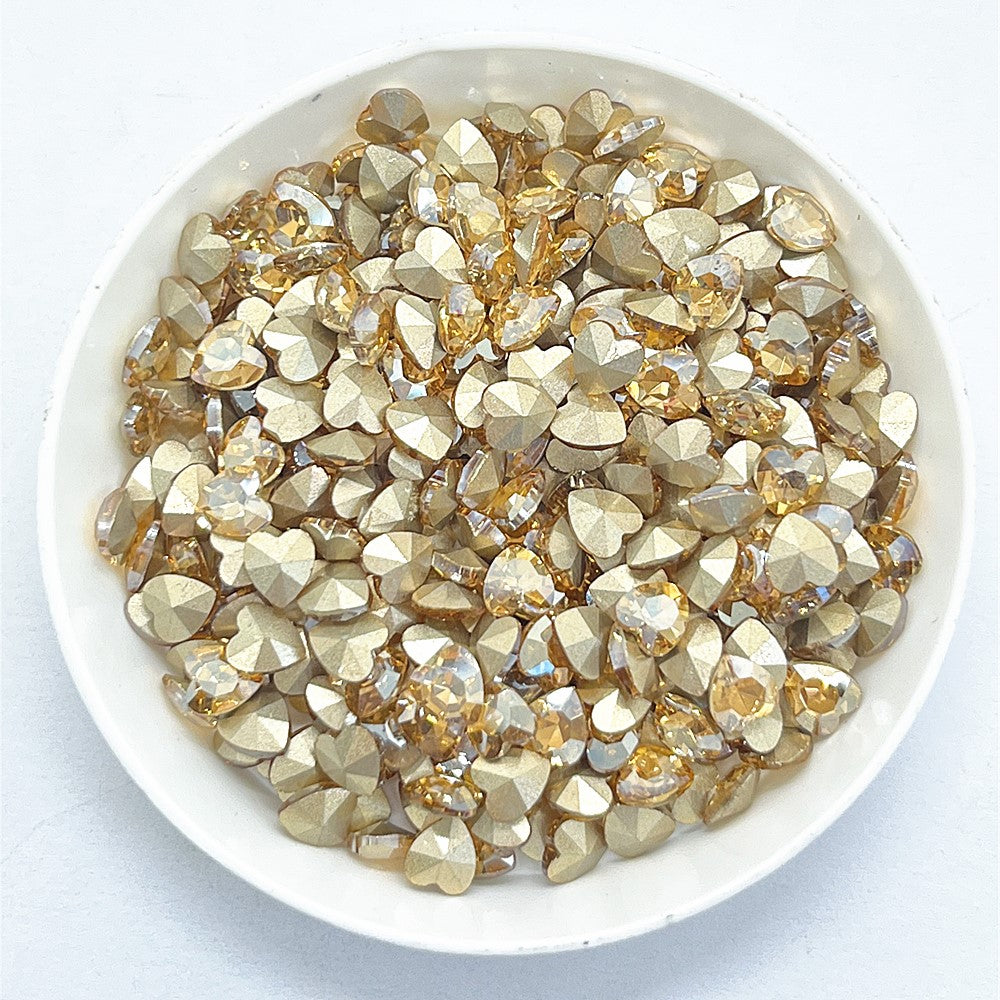 Golden Shadow Heart Shape Glass Pointed Back Fancy Rhinestones WholesaleRhinestone