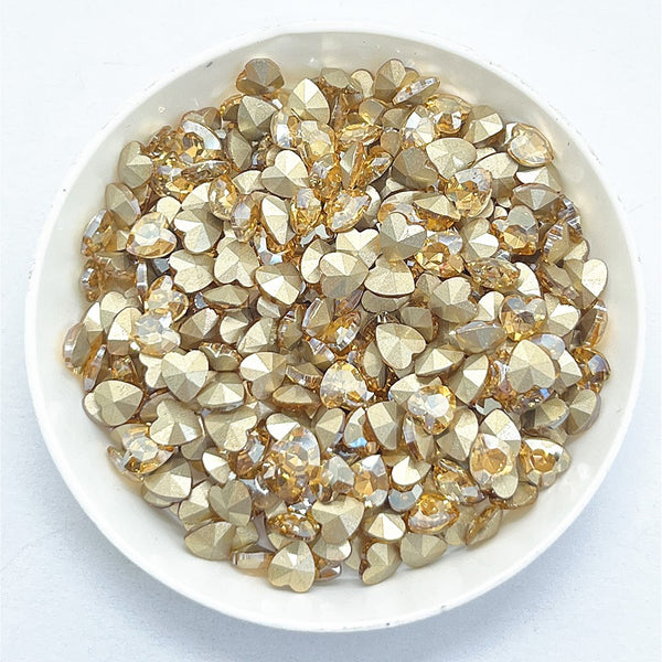 Golden Shadow Heart Shape Glass Pointed Back Fancy Rhinestones WholesaleRhinestone