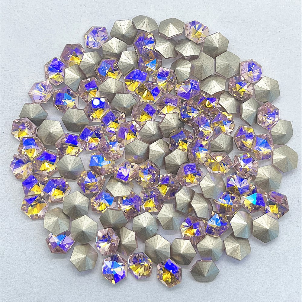 Pink AB Hexagon kaleidoscope Shape Glass Pointed Back Fancy Rhinestones WholesaleRhinestone