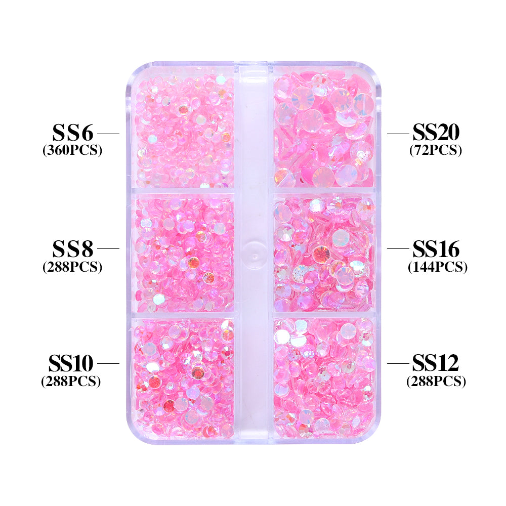 Mixed Sizes 6 Grid Box Aurora Light Pink Unfoiled Glass FlatBack Rhinestones For Nail Art WholesaleRhinestone Imagen principal del producto