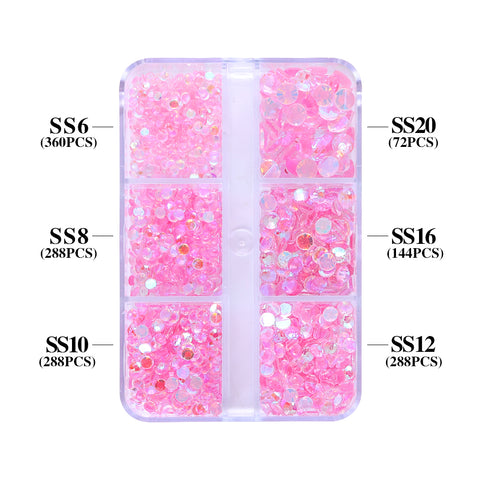 Mixed Sizes 6 Grid Box Aurora Light Pink Unfoiled Glass FlatBack Rhinestones For Nail Art WholesaleRhinestone Hauptbild