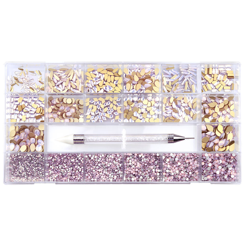 Mixed Multi Shapes Pink Opal Glass Fancy Rhinestone Kit Box For Nail Art HZ2119 WholesaleRhinestone Hovedbillede
