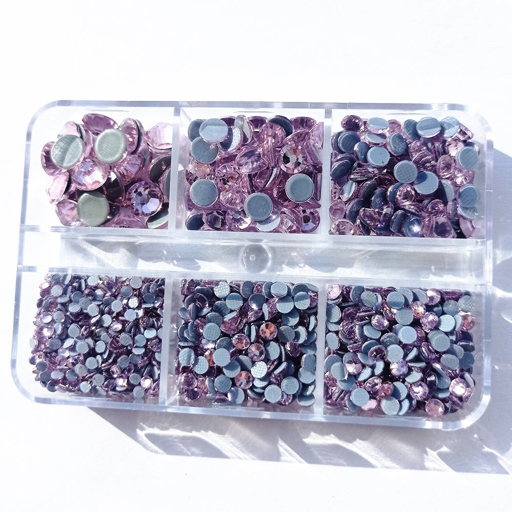 Mixed Sizes 6 Grid Box Light Pink Glass HotFix Rhinestones For Clothing DIY Secondary image