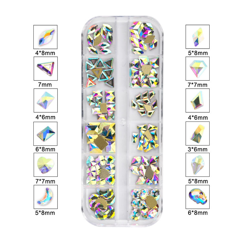 120 PCS Mixed Shapes Glass Crystal AB Fancy Rhinestones For Nail Art - HZ1202 WholesaleRhinestone Imagem principal do produto