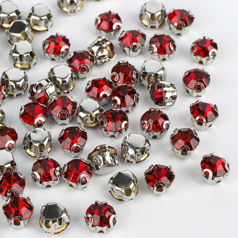 Dark Red/Siam Sewing 3D Claw Rhinestones Silver Base WholesaleRhinestone メイン画像