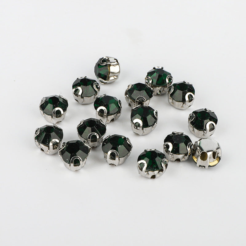 Dark Green Sewing 3D Claw Rhinestones Silver Base WholesaleRhinestone メイン画像