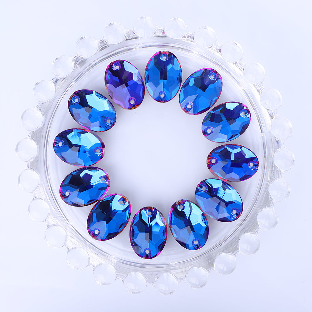 Violet Blue Oval Shape High Quality Glass Sew-on Rhinestones WholesaleRhinestone