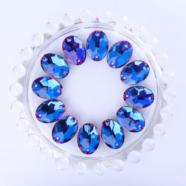 Violet Blue Oval Shape High Quality Glass Sew-on Rhinestones WholesaleRhinestone