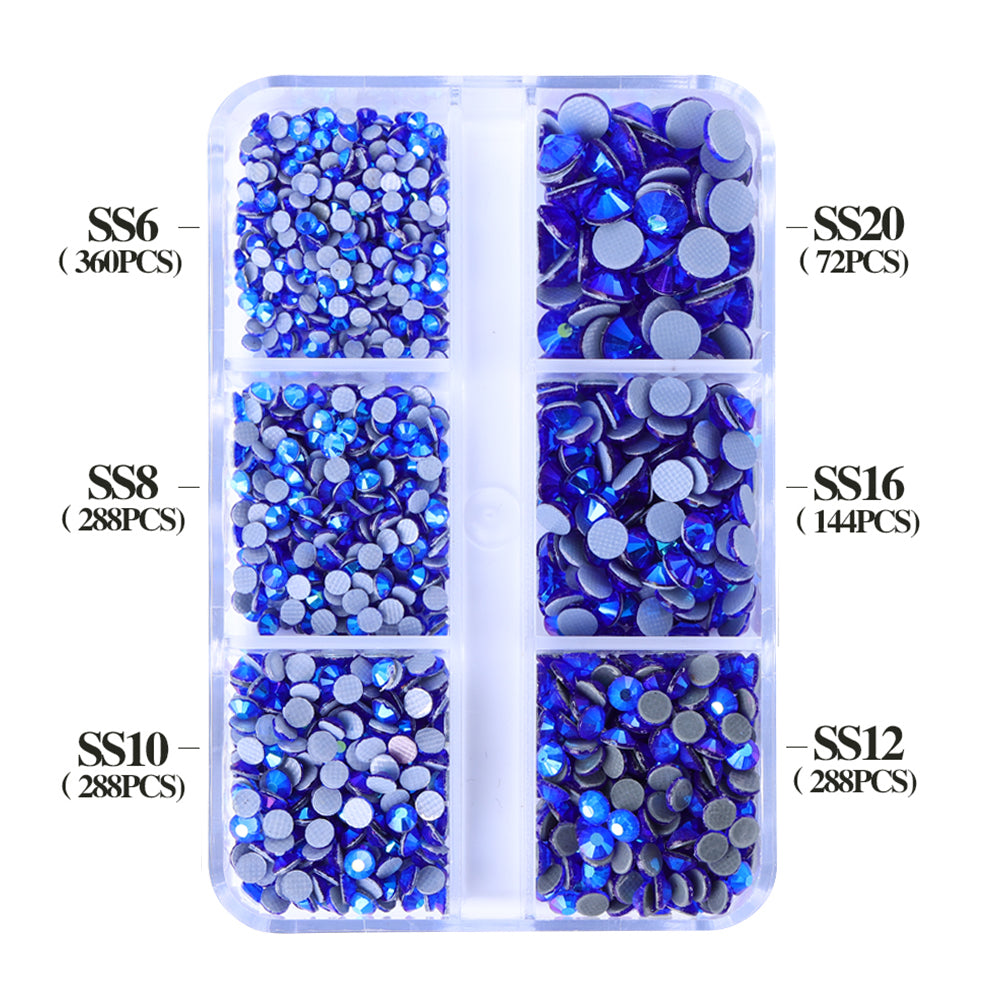 Mixed Sizes 6 Grid Box Sapphire AB Glass HotFix Rhinestones For Clothing DIY