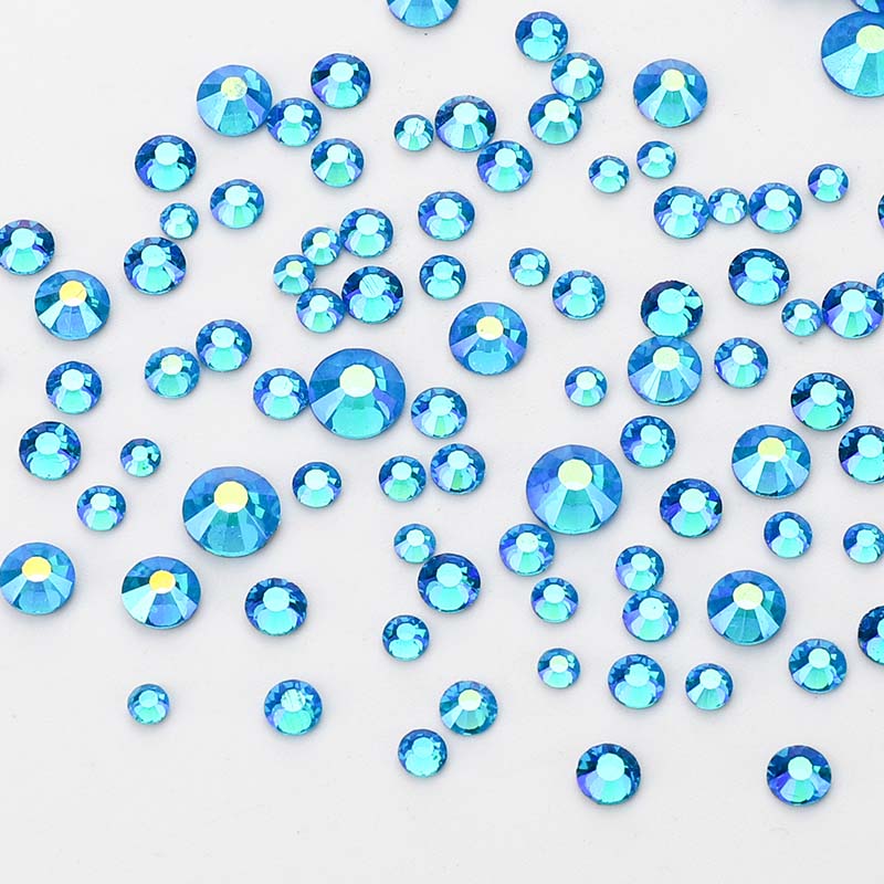 Mixed Sizes Capri Blue AB FlatBack Rhinestones For Nail Art Silver Back WholesaleRhinestone