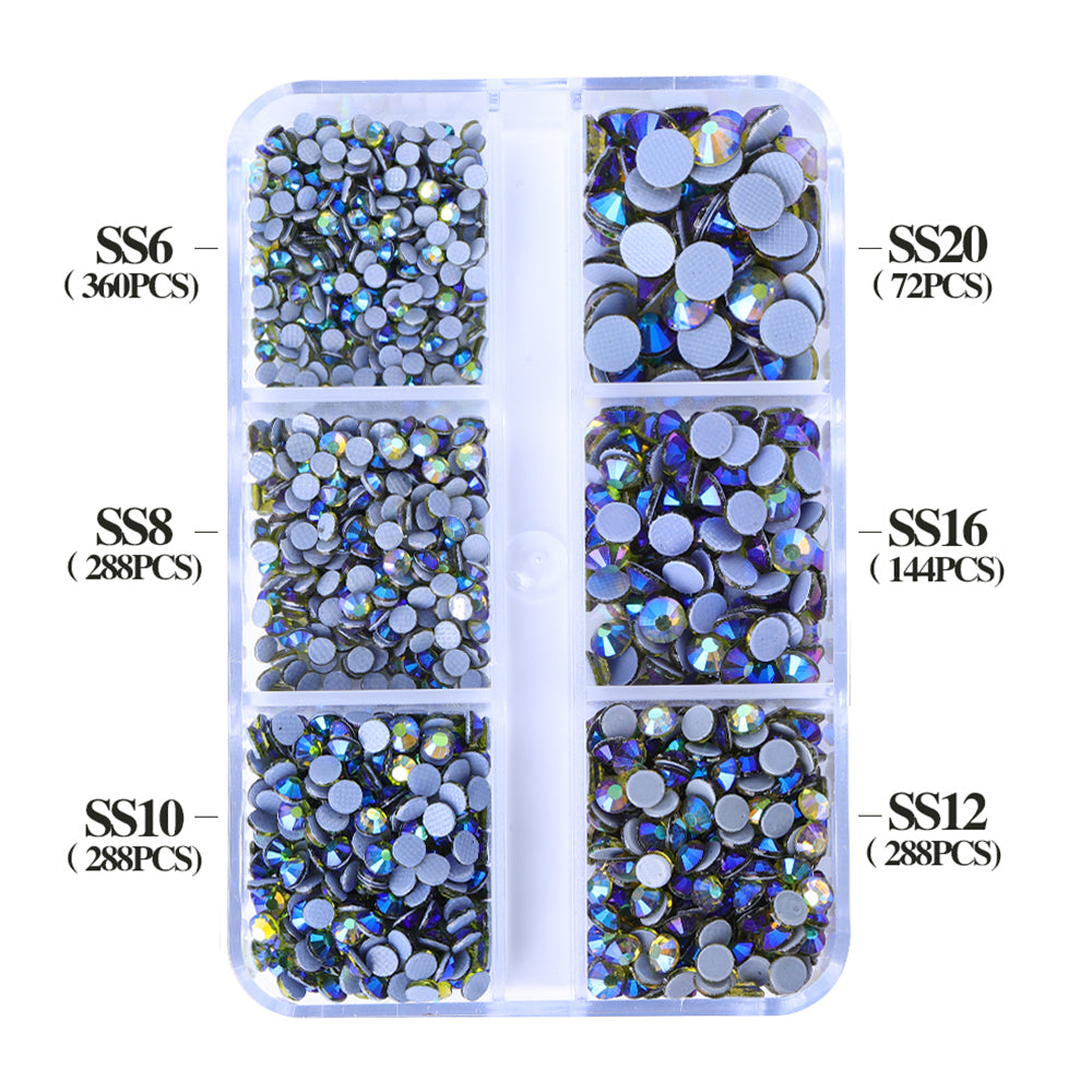 Tamaños mixtos 6 cuadros de cuadrícula Oliva verde AB Glass Hotfix Rhinestones para ropa DIY