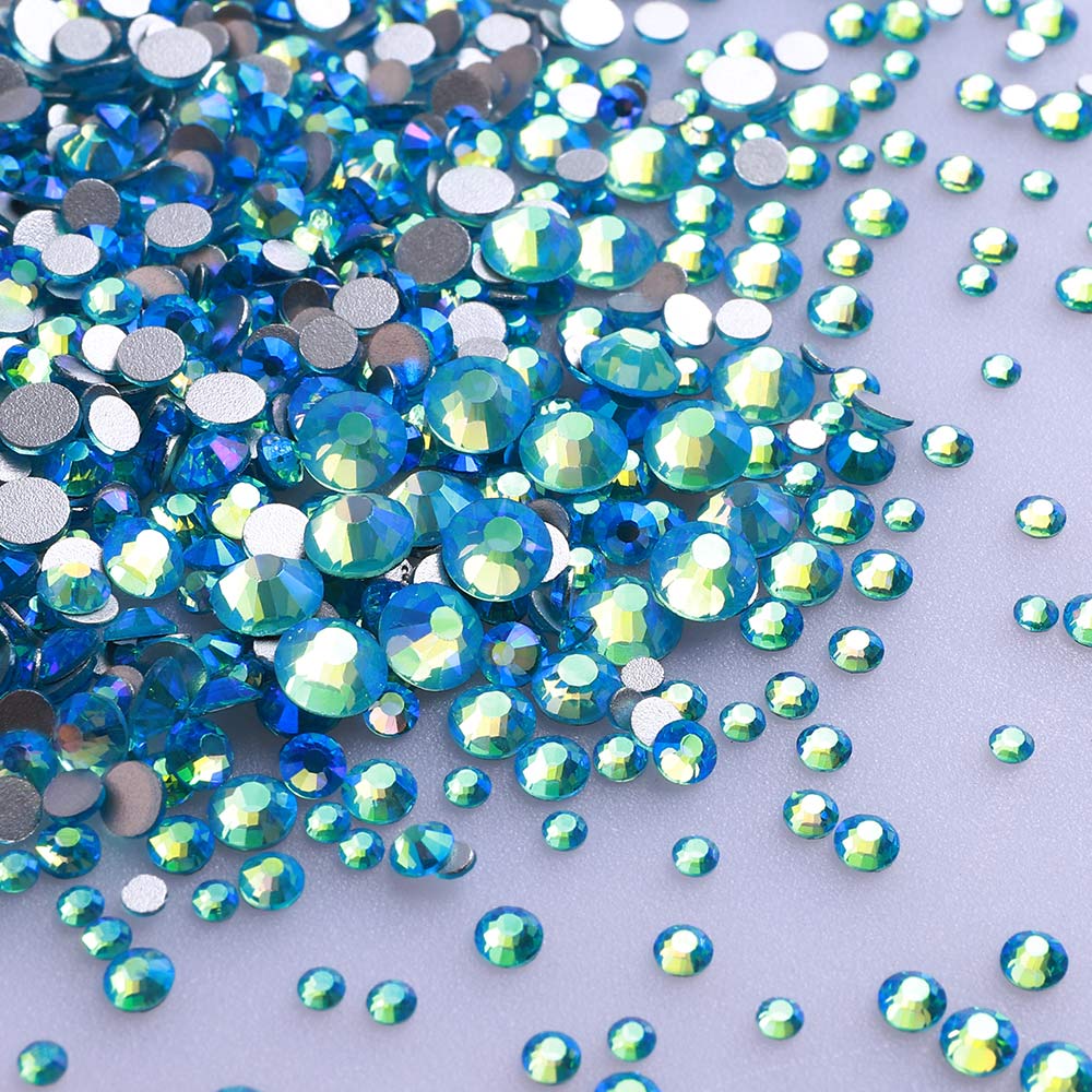 Mixed Sizes Aquamarine AB FlatBack Rhinestones For Nail Art Silver Back Secondary image