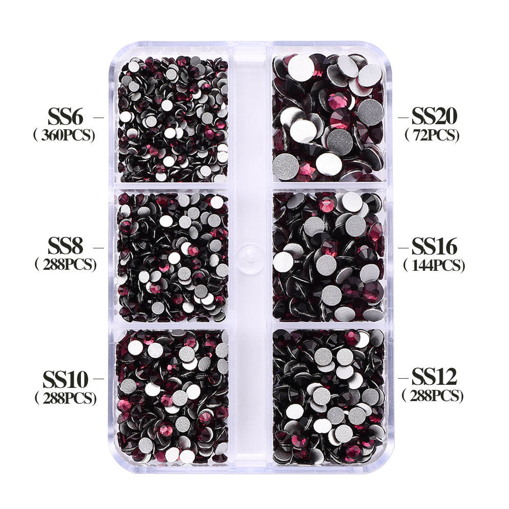 Mixed Sizes 6 Grid Box Amethyst Glass FlatBack Rhinestones For Nail Art  Silver Back WholesaleRhinestone