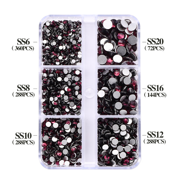 Mixed Sizes 6 Grid Box Amethyst Glass FlatBack Rhinestones For Nail Art  Silver Back WholesaleRhinestone