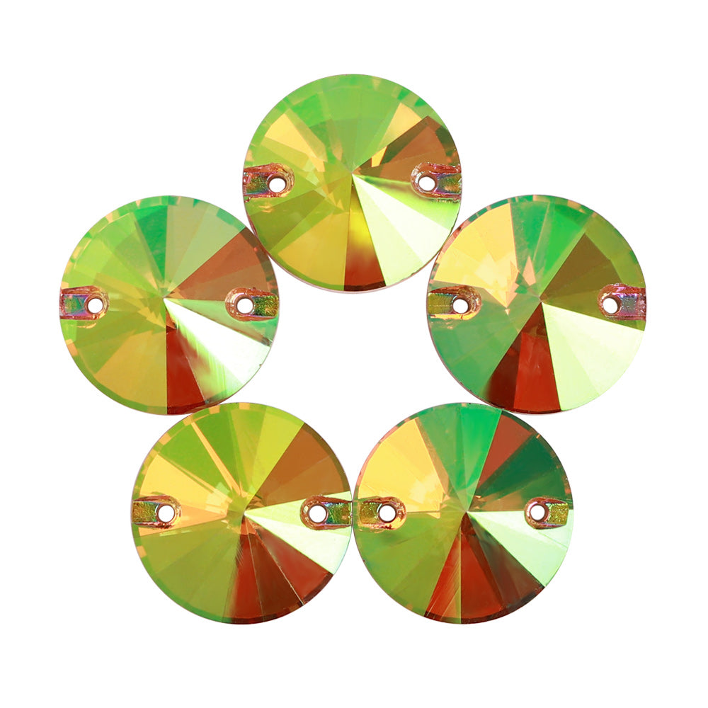 Iridescent Green Rivoli  Shape High Quality Glass Sew-on Rhinestones WholesaleRhinestone