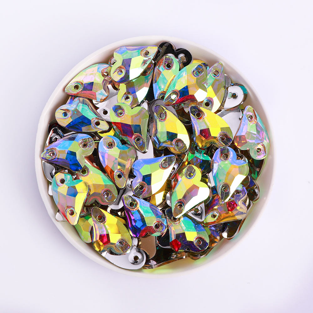 Oblique Heart Crystal AB Resin Sew-on Rhinestones For Dance Costume Secondary image