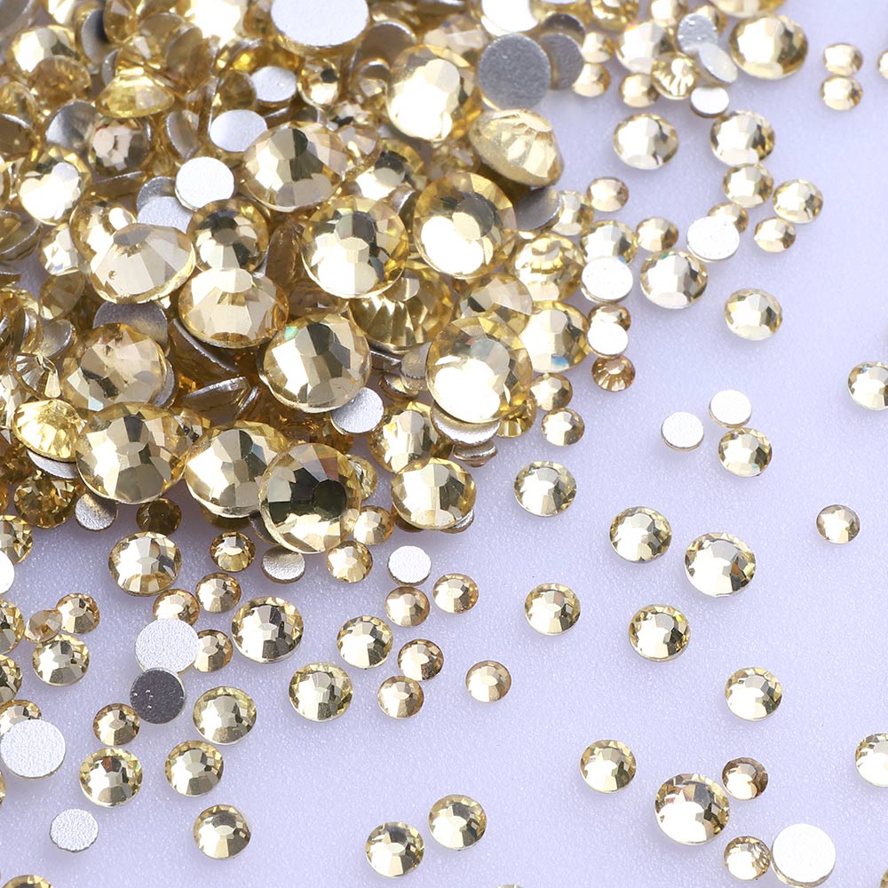 Mixed Sizes Light Yellow Glass FlatBack Rhinestones For Nail Art Silver Back Secondary image