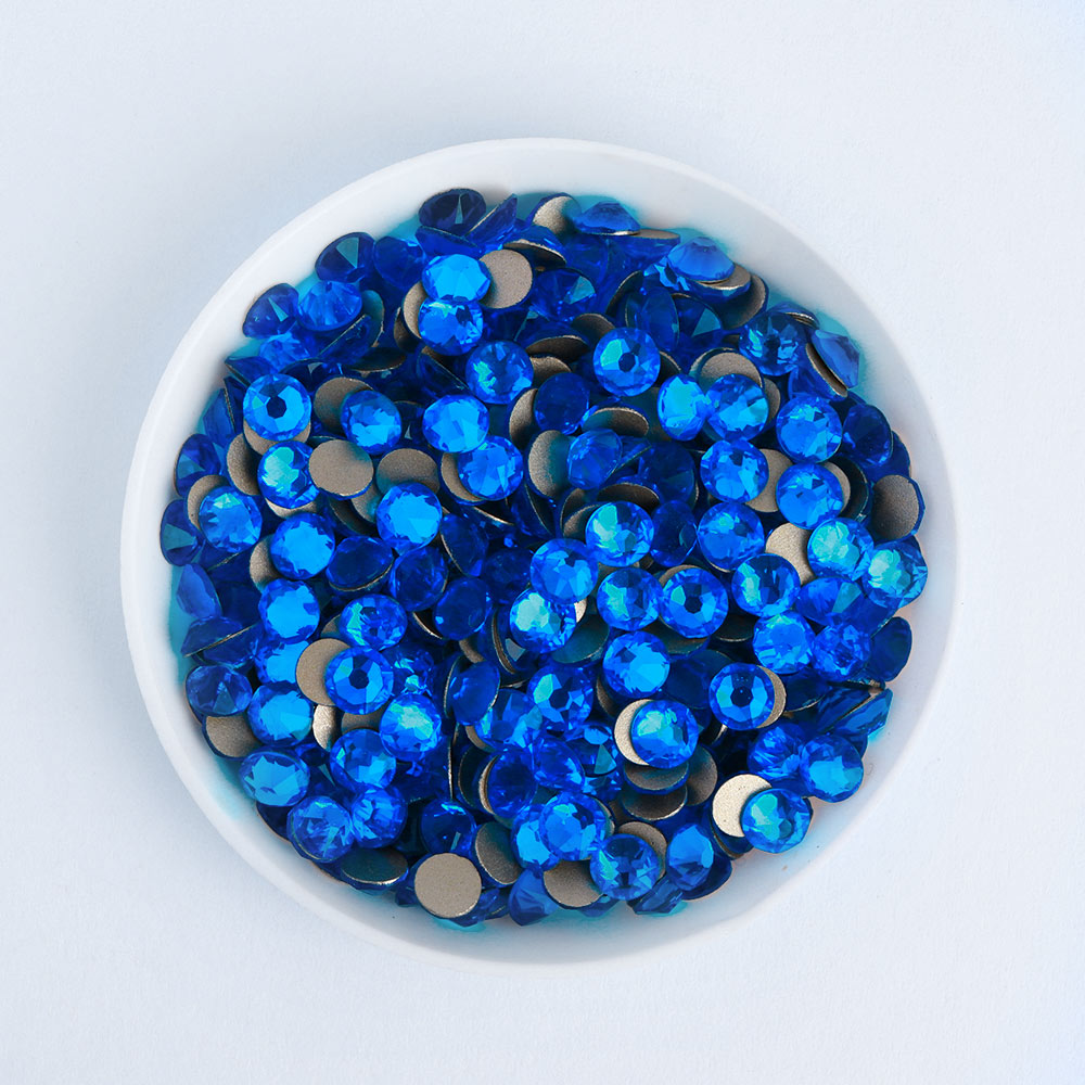 Capri Blue Glass Flat Back Glue-on Rhinestones 16 Cut Facets In Bulk WholesaleRhinestone