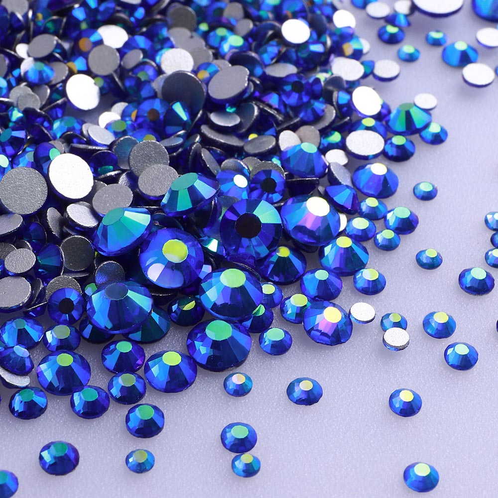 Mixed Sizes Sapphire AB FlatBack Rhinestones For Nail Art Silver Back WholesaleRhinestone