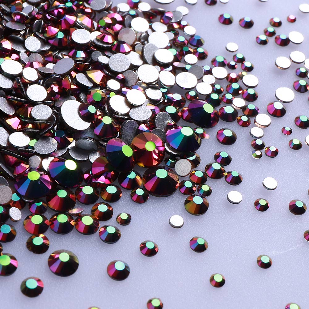 Mixed Sizes Rainbow Rose Gold Glass FlatBack Rhinestones For Nail Art Silver Back Secondary image