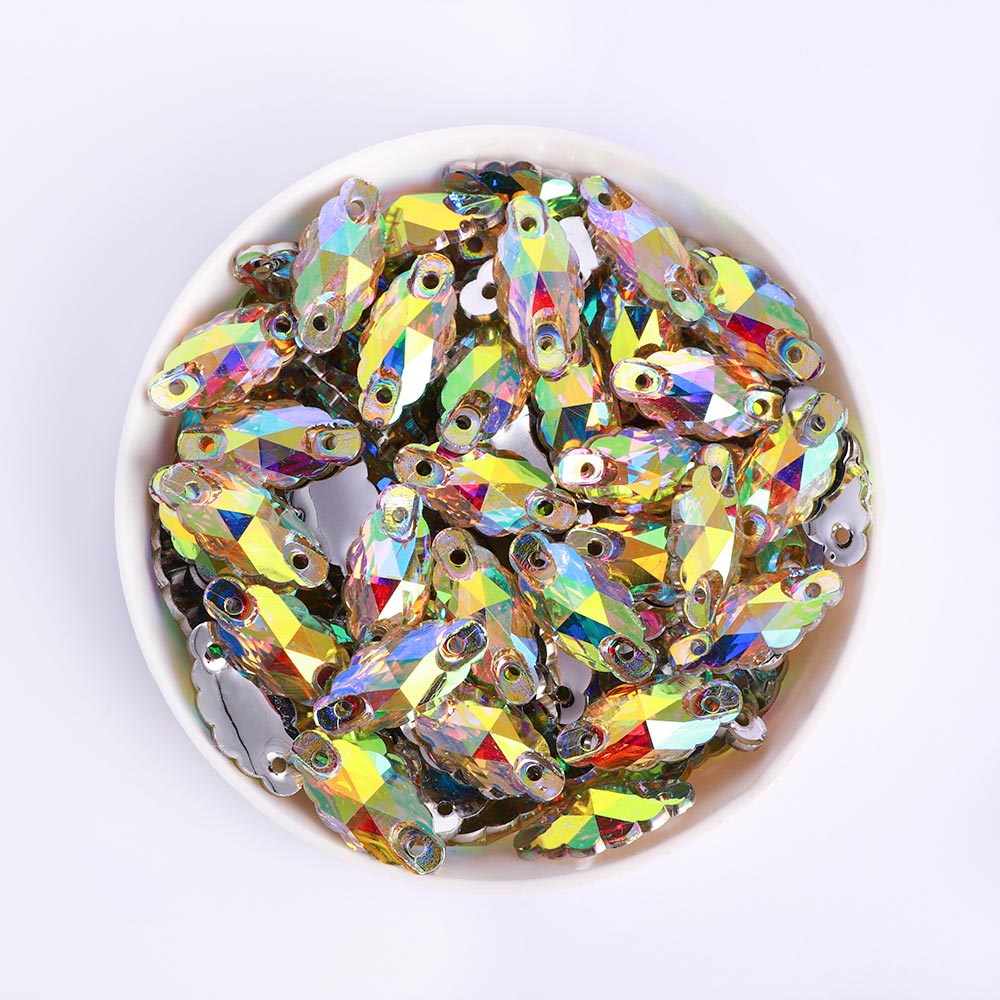 Fancy Navette Crystal AB Resin Sew-on Rhinestones For Dance Costume Secondary image