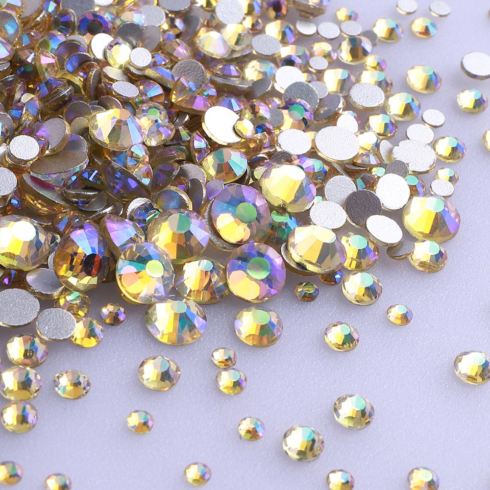 Blandede størrelser lysegul ab fladback rhinestones til neglekunst sølv ryg Sekundært billede