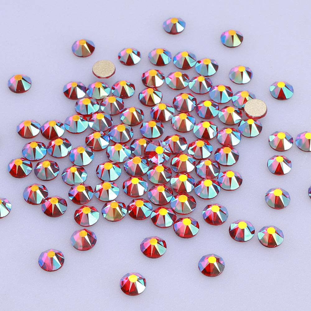 Siam AB Glass Flat Back Glue-On Rhinestones 16 Cut Facets In Bulk WholesaleRhinestone