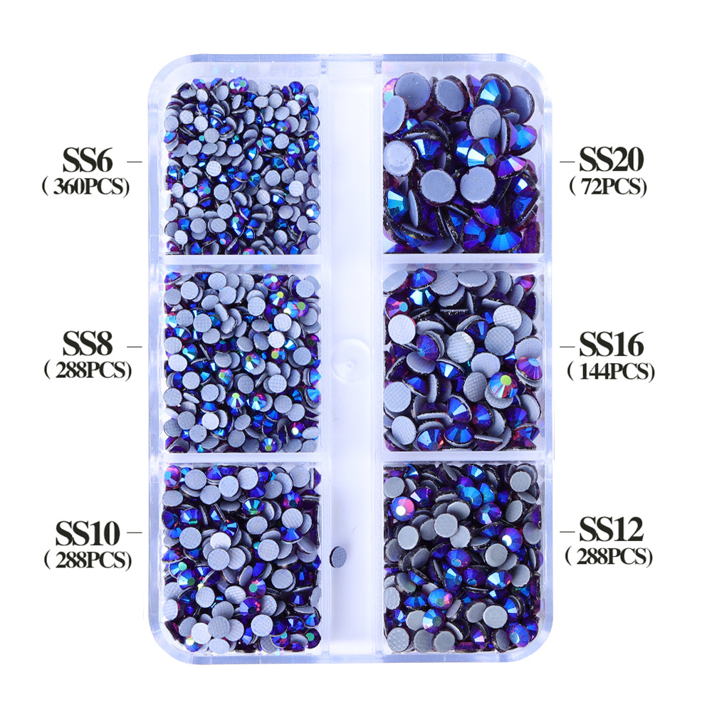 Mixed Sizes 6 Grid Box Amethyst AB Glass HotFix Rhinestones For Clothing DIY WholesaleRhinestone