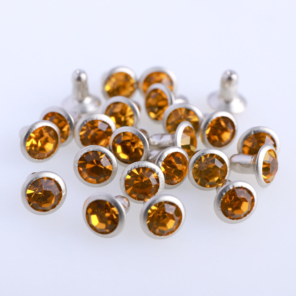 100 Sets Topaz Glass Rhinestone Rivets for Leather Craft DIY Making WholesaleRhinestone