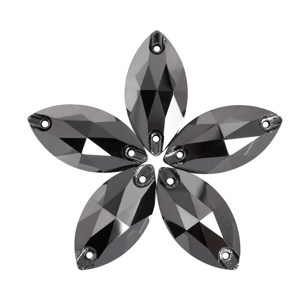 Jet Metallic Silver Navette Shape High Quality Glass Sew-on Rhinestones WholesaleRhinestone