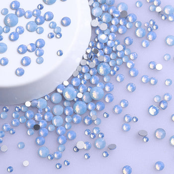 Mixed Sizes Blue Opal Glass FlatBack Rhinestones For Nail Art Silver Back WholesaleRhinestone