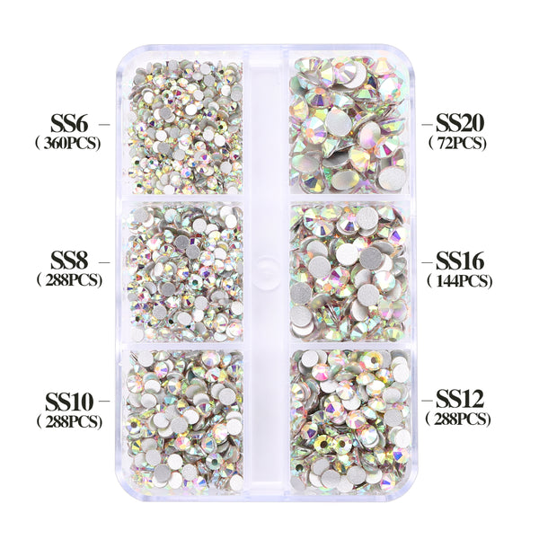 Mixed Sizes 6 Grid Box Crystal AB Glass FlatBack Rhinestones For Nail Art Silver Back WholesaleRhinestone