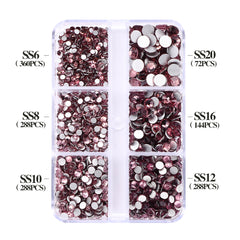 Mixed Sizes 6 Grid Box Light Amethyst Glass FlatBack Rhinestones For Nail Art  Silver Back