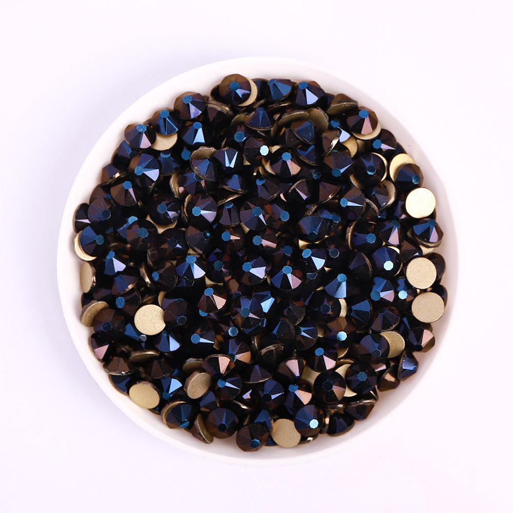 Metallic Blue Glass Flat Back Glue-On Rhinestones 16 Cut Facets Secondary image