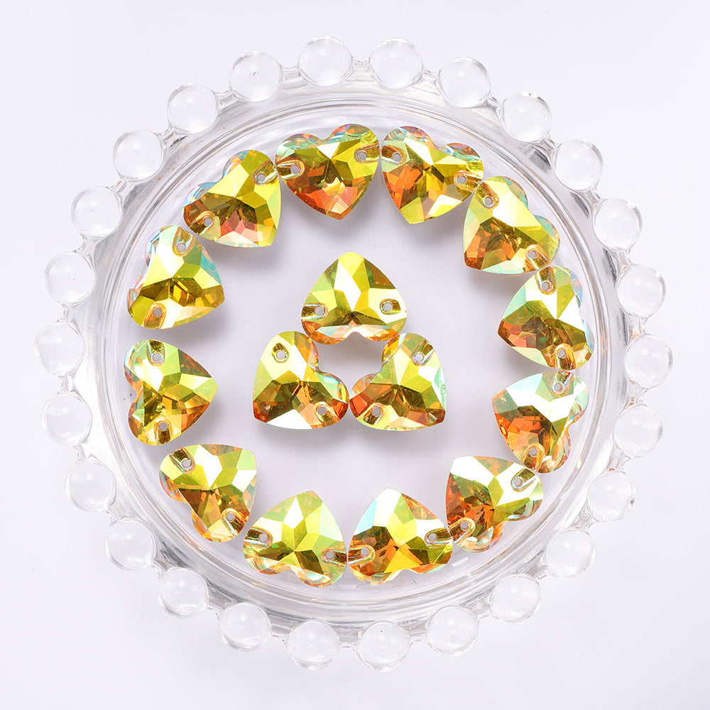 Crystal Sun Heart Shape High Quality Glass Sew-On Rhinestones