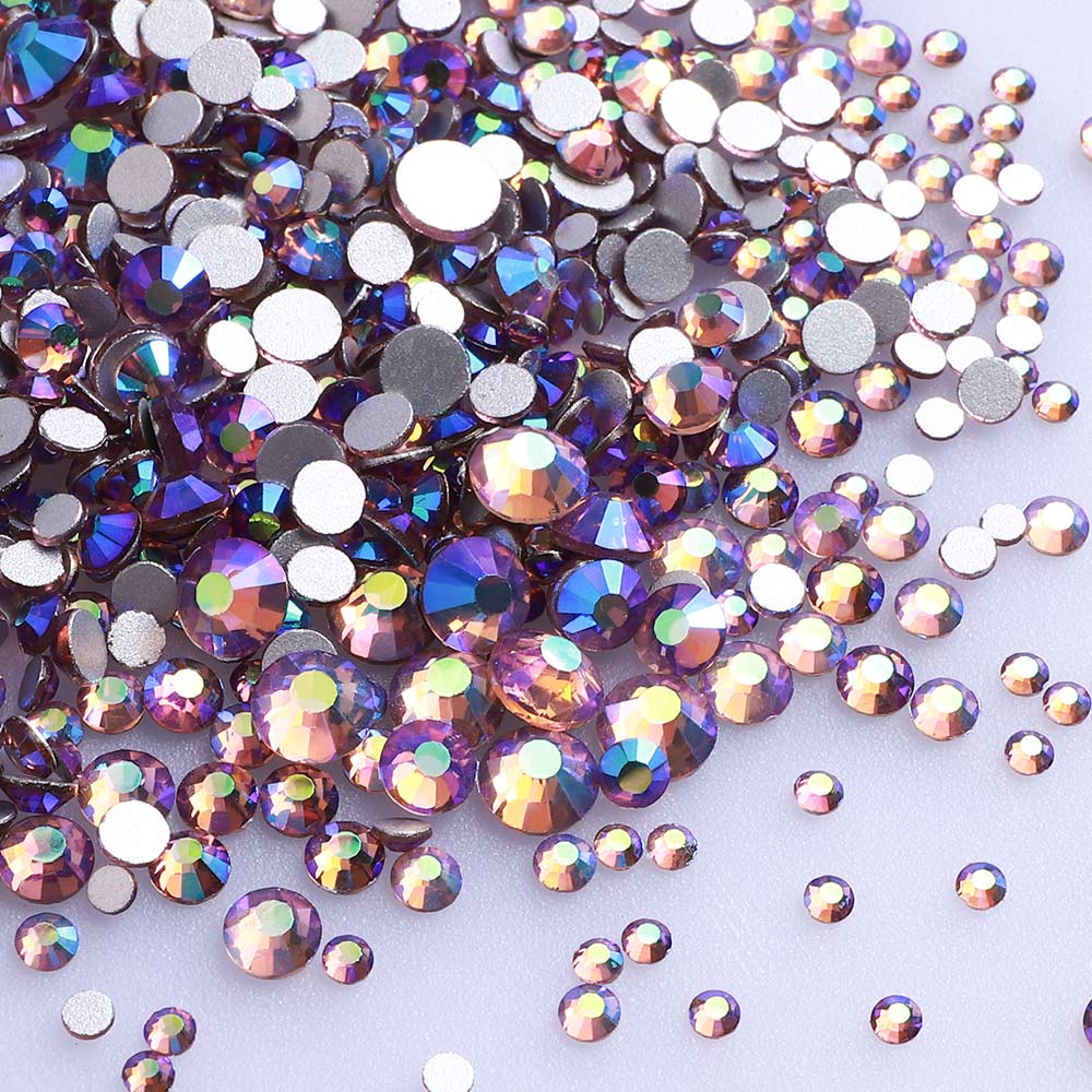 Mixed Sizes Light Amethyst AB Glass FlatBack Rhinestones For Nail Art Silver Back WholesaleRhinestone